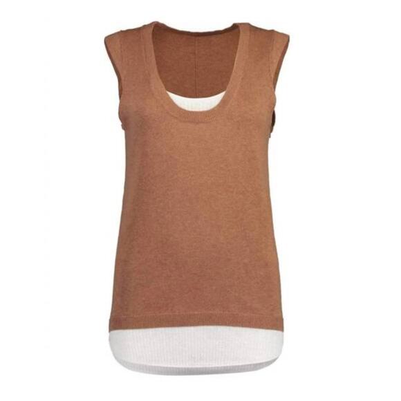 Brochu Walker Loreen Layered Tank Top in Porcini Tan & White Combo, Size Small - Picture 3 of 9